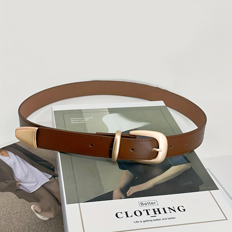 Women'S Golden Buckle Easy And Fashionable Versatile Belt, Classic Belt for Jeans And Dresses, Elegant Solid-Color Waist Accessory for Daily Commuting