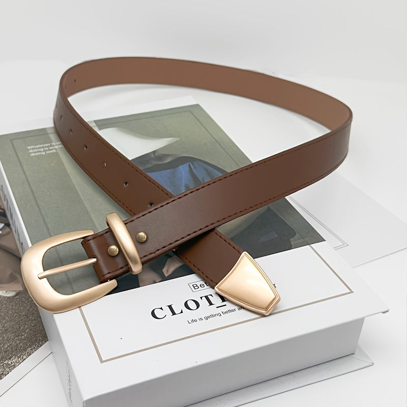 Women'S Golden Buckle Easy And Fashionable Versatile Belt, Classic Belt for Jeans And Dresses, Elegant Solid-Color Waist Accessory for Daily Commuting