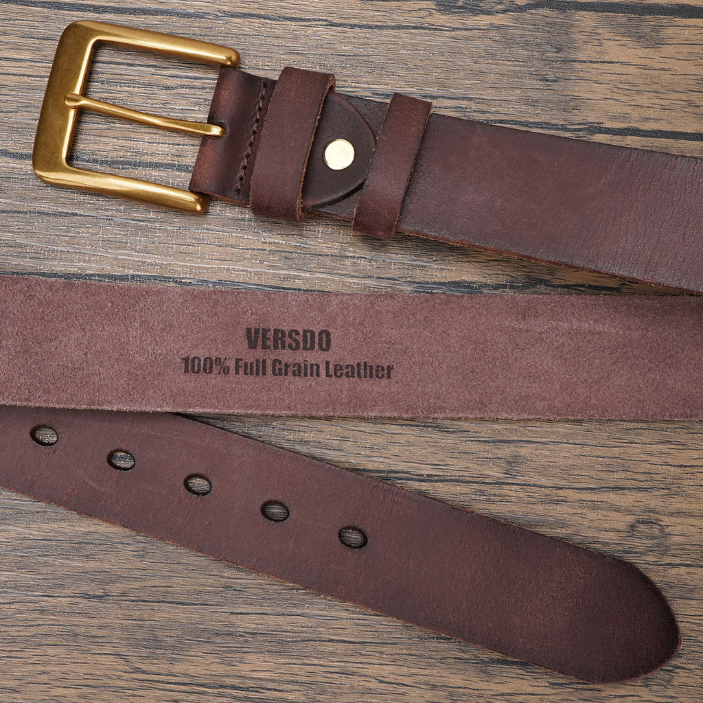 Men's Vintage Genuine Leather Golf Belt - Handcrafted Top-Grain Cowhide, Thickened Durable Design with Square Pin Buckle, Casual & Formal Versatile Style, Gift Box Included for Christmas, Father's Day, Valentine's Day