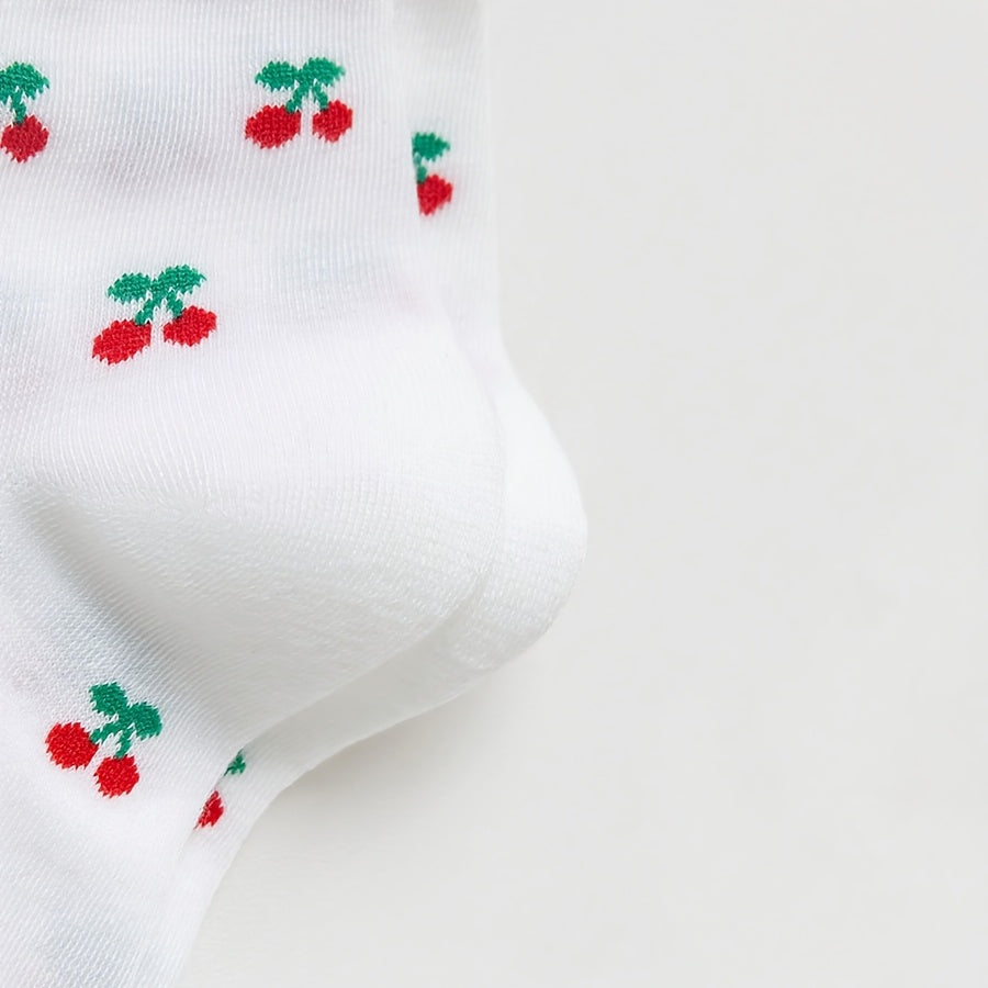2 Pairs of Women'S Mid-Tube Socks, Cute And Sweet Style, Cherry Wood Fungus Edge, Skin-Friendly, Versatile, Suitable for Women'S Gifts, Daily Commuting, And Home Scenes