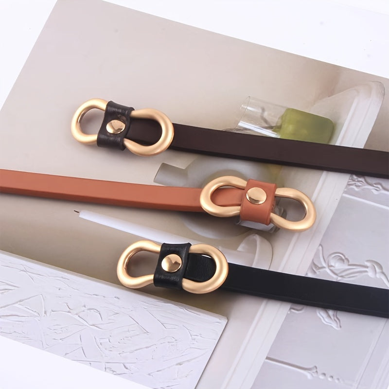 1pc, Simple Figure-eight Buckle Slim Belt, Vintage Thin Belt, Versatile Fashion Knot Tie, Decorative Waist Accessory for Skirts and Sweaters, Small Suit Belt, Narrow Dress Belt, Must-have Fashionable Women's Belt