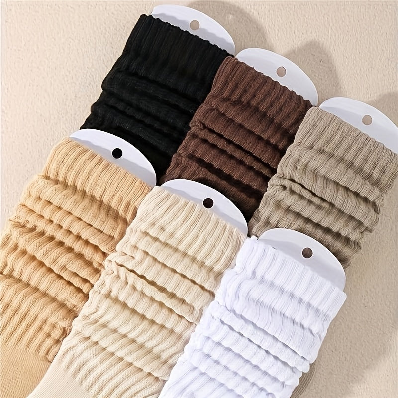 Random 3 Pairs of Pile Socks, Brown Merlette Style Socks, Women'S Spring Autumn Mid-Calf Socks, Ins Trendy Influencer Candy Colors Long Tube Socks