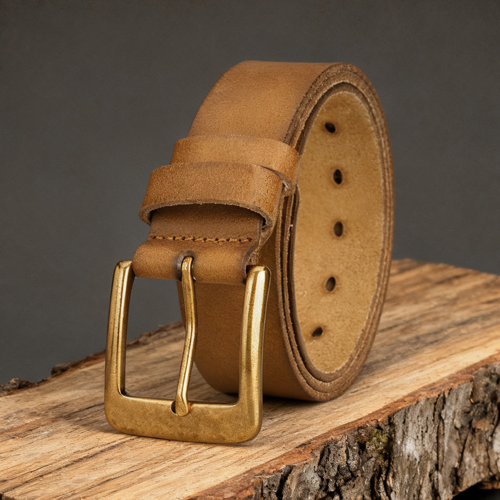 Men's Vintage Genuine Leather Golf Belt - Handcrafted Top-Grain Cowhide, Thickened Durable Design with Square Pin Buckle, Casual & Formal Versatile Style, Gift Box Included for Christmas, Father's Day, Valentine's Day