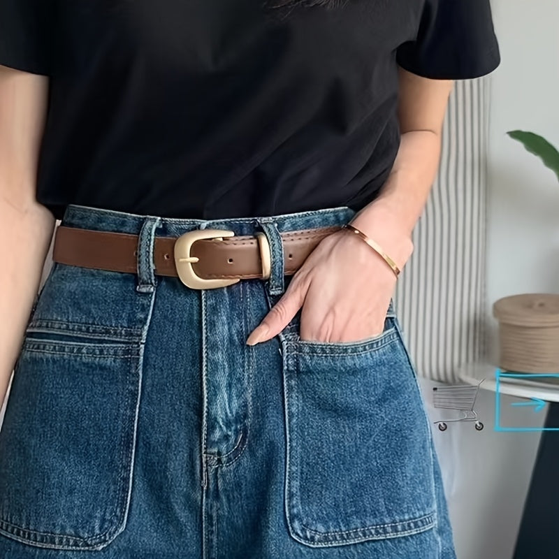 Women'S Golden Buckle Easy And Fashionable Versatile Belt, Classic Belt for Jeans And Dresses, Elegant Solid-Color Waist Accessory for Daily Commuting