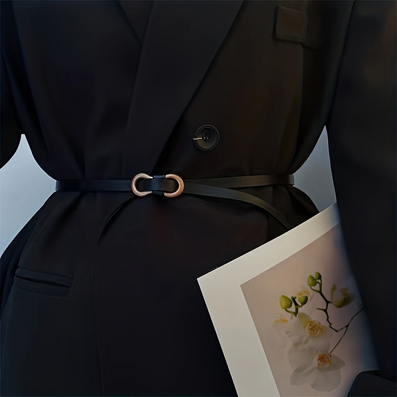 1pc, Simple Figure-eight Buckle Slim Belt, Vintage Thin Belt, Versatile Fashion Knot Tie, Decorative Waist Accessory for Skirts and Sweaters, Small Suit Belt, Narrow Dress Belt, Must-have Fashionable Women's Belt