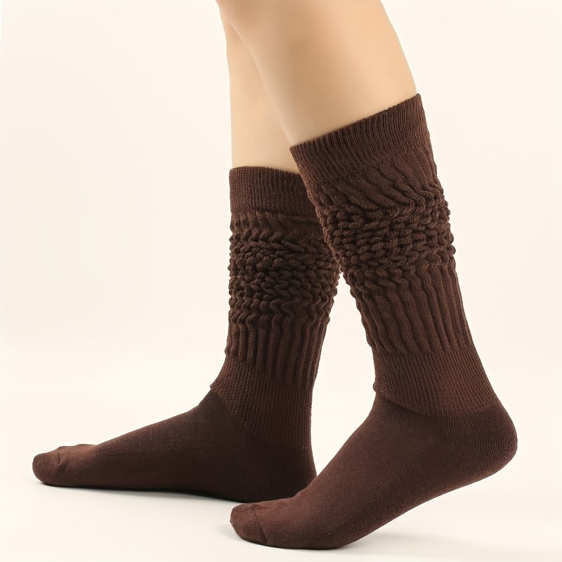 Random 3 Pairs of Pile Socks, Brown Merlette Style Socks, Women'S Spring Autumn Mid-Calf Socks, Ins Trendy Influencer Candy Colors Long Tube Socks