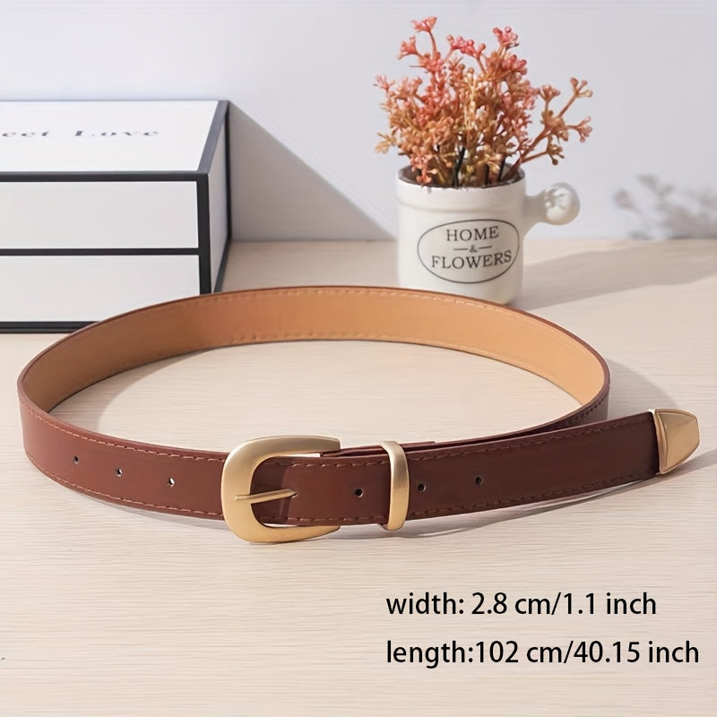Women'S Golden Buckle Easy And Fashionable Versatile Belt, Classic Belt for Jeans And Dresses, Elegant Solid-Color Waist Accessory for Daily Commuting