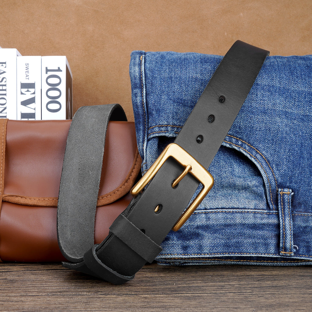 Men's Vintage Genuine Leather Golf Belt - Handcrafted Top-Grain Cowhide, Thickened Durable Design with Square Pin Buckle, Casual & Formal Versatile Style, Gift Box Included for Christmas, Father's Day, Valentine's Day