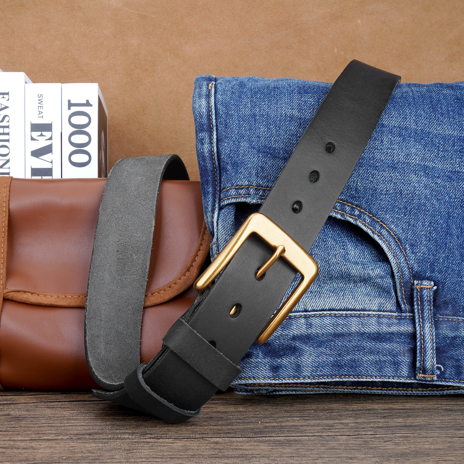 Men's Vintage Genuine Leather Golf Belt - Handcrafted Top-Grain Cowhide, Thickened Durable Design with Square Pin Buckle, Casual & Formal Versatile Style, Gift Box Included for Christmas, Father's Day, Valentine's Day
