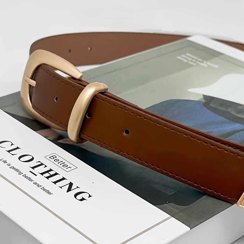 Women'S Golden Buckle Easy And Fashionable Versatile Belt, Classic Belt for Jeans And Dresses, Elegant Solid-Color Waist Accessory for Daily Commuting