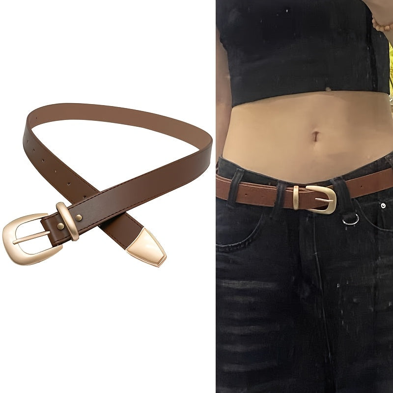 Women'S Golden Buckle Easy And Fashionable Versatile Belt, Classic Belt for Jeans And Dresses, Elegant Solid-Color Waist Accessory for Daily Commuting