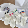 4-Pair Women's Mid-Calf Slouch Socks - Striped & Joyful Face Suitable for, Casual Wear, Everyday Use | Machine Washable Slouchy Socks with Neutral Tones, Versatile for Sneakers,,