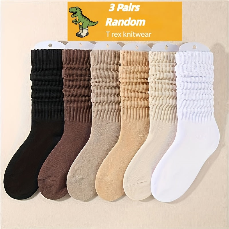 Random 3 Pairs of Pile Socks, Brown Merlette Style Socks, Women'S Spring Autumn Mid-Calf Socks, Ins Trendy Influencer Candy Colors Long Tube Socks