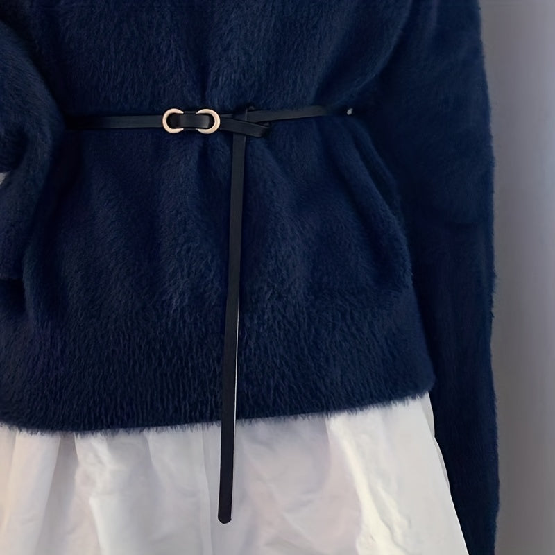 1pc, Simple Figure-eight Buckle Slim Belt, Vintage Thin Belt, Versatile Fashion Knot Tie, Decorative Waist Accessory for Skirts and Sweaters, Small Suit Belt, Narrow Dress Belt, Must-have Fashionable Women's Belt