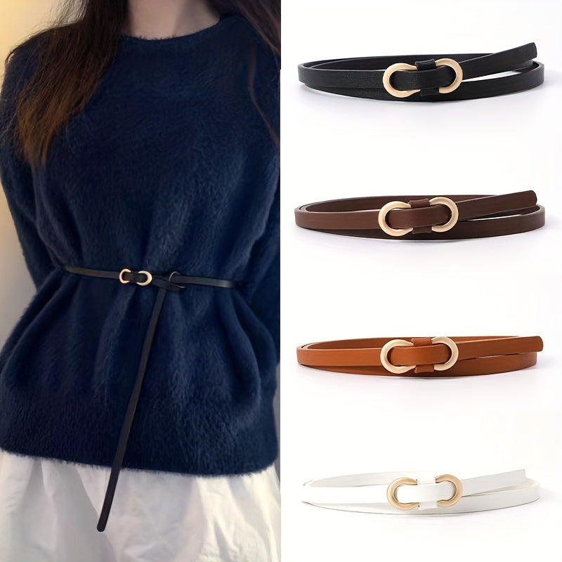 1pc, Simple Figure-eight Buckle Slim Belt, Vintage Thin Belt, Versatile Fashion Knot Tie, Decorative Waist Accessory for Skirts and Sweaters, Small Suit Belt, Narrow Dress Belt, Must-have Fashionable Women's Belt