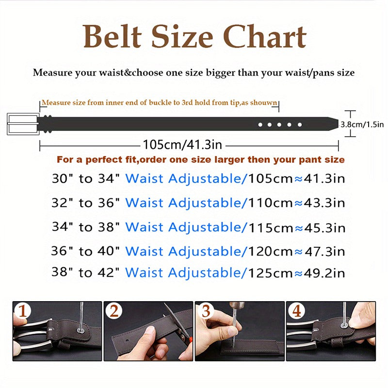 Men's Vintage Genuine Leather Golf Belt - Handcrafted Top-Grain Cowhide, Thickened Durable Design with Square Pin Buckle, Casual & Formal Versatile Style, Gift Box Included for Christmas, Father's Day, Valentine's Day